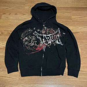Tapout Hoodie Sweatshirt Y2K Grunge Punk Skate Zip Up Black Small